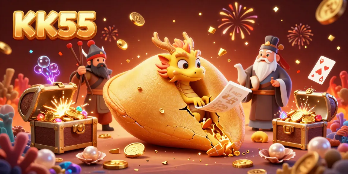 Engage in winning strategies and adventure at KK55's vibrant casino scene filled with treasures and excitement.