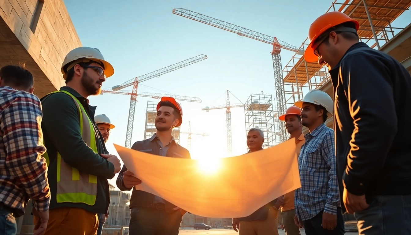 Workers collaborating on a professional construction site for abc south texas construction association.
