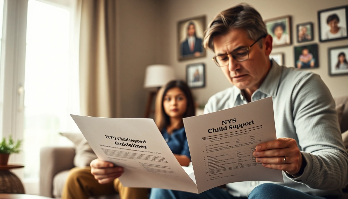 Parent discussing NYS child support percentage guidelines with family members.