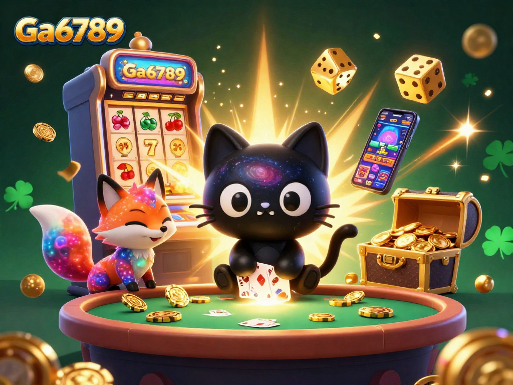 Engage with Ga6789 at a cosmic casino featuring vibrant characters and exciting game elements.
