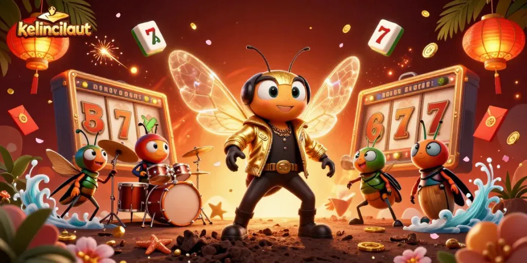 Engage in kelincilaut gaming with a rock star theme in this vibrant, 3D illustration.