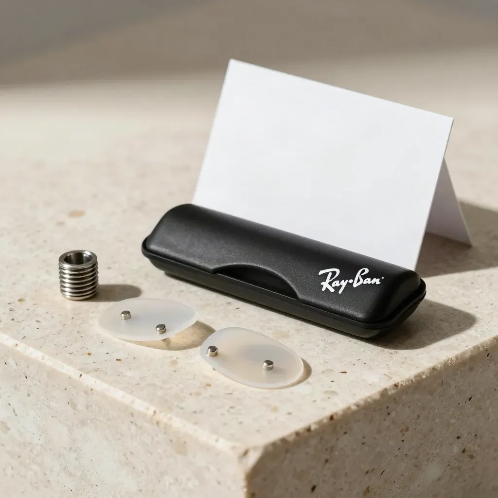 Bridge pad set with screw cup and tray on travertine, low-angle studio product hero.