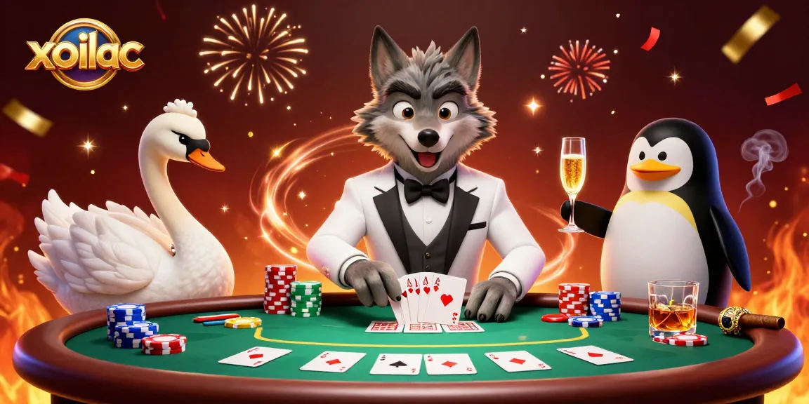 Experience xoilac's thrilling gambling atmosphere with engaging characters at a baccarat table.