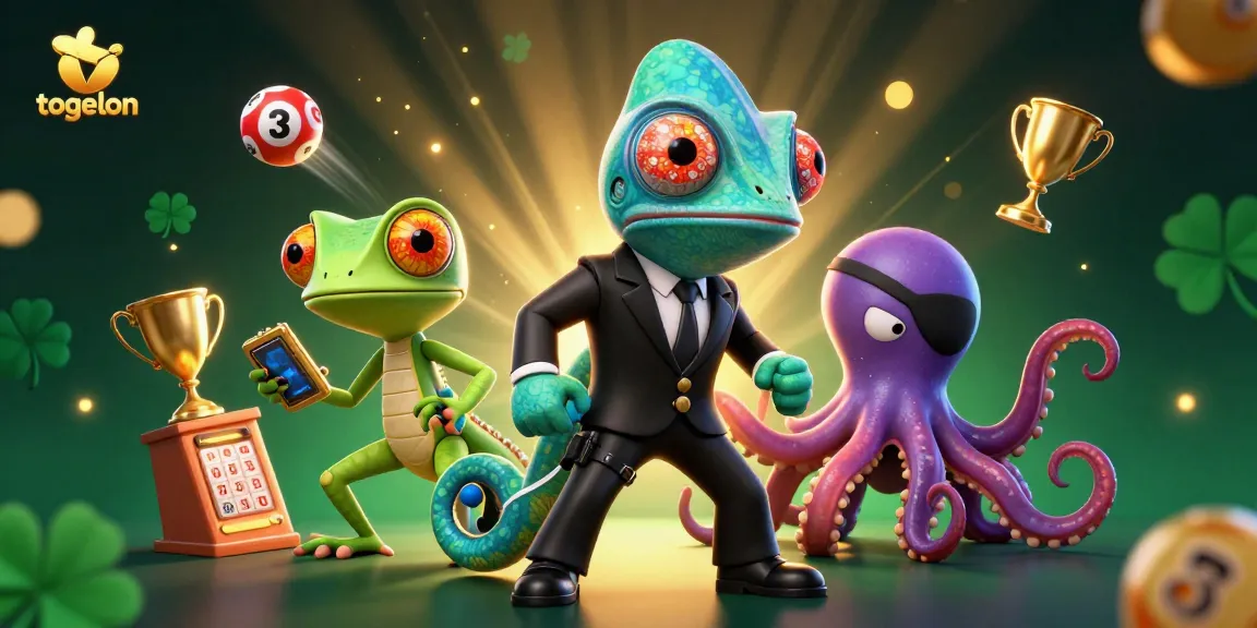 Engage with the togelon experience in this dynamic lottery-themed scene featuring vibrant 3D characters.