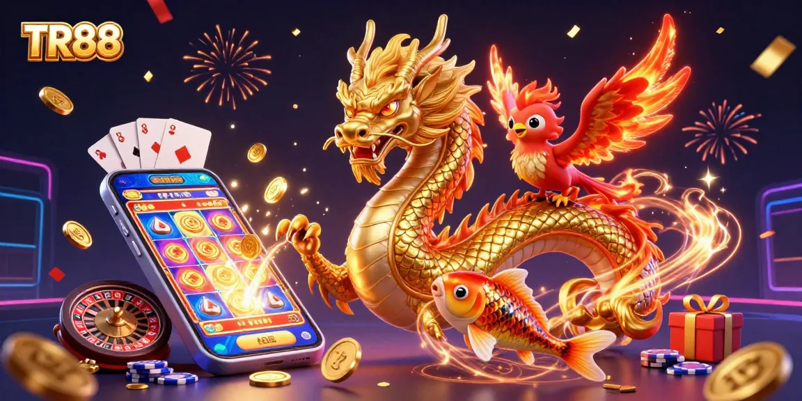 TR88 showcases an exciting slot experience with vibrant characters, golden coins, and festive elements.