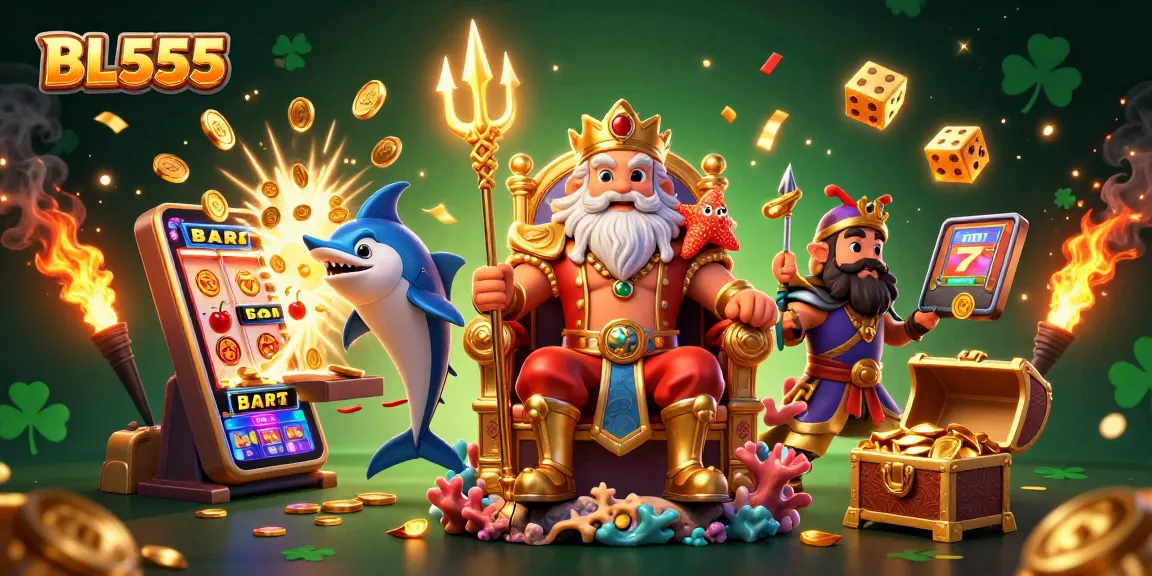 Win big at BL555 with an exciting casino scene featuring Neptune and treasures.