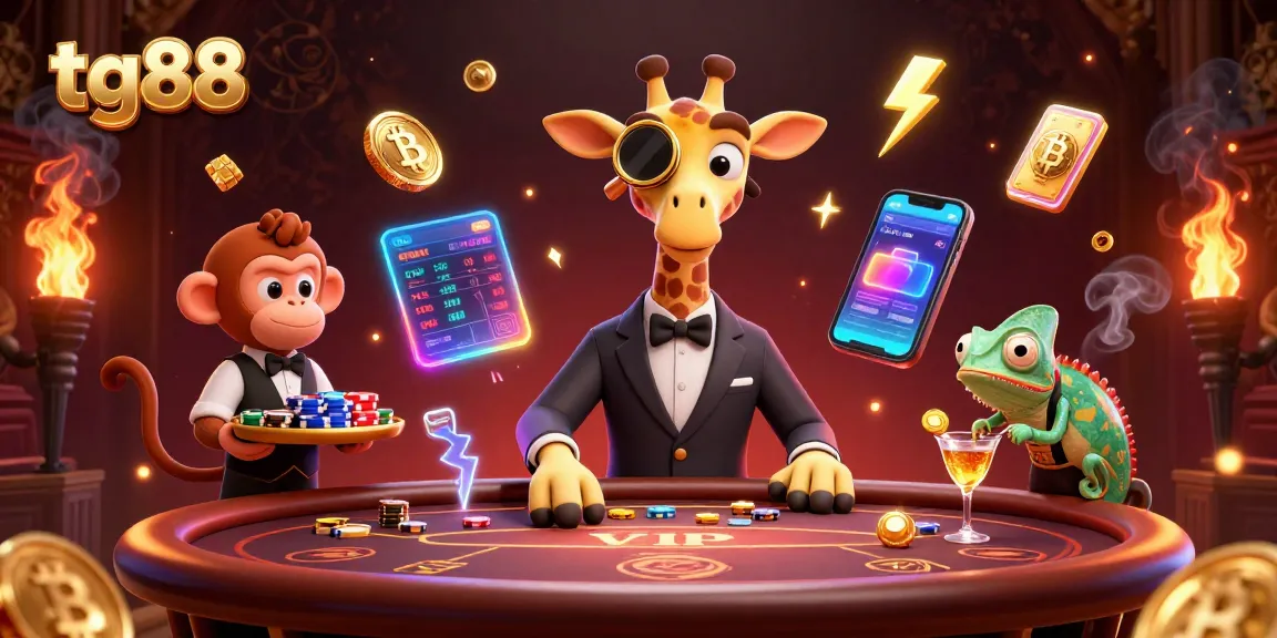 Engage with tg88’s thrilling gambling action featuring a high-roller giraffe at a poker table.