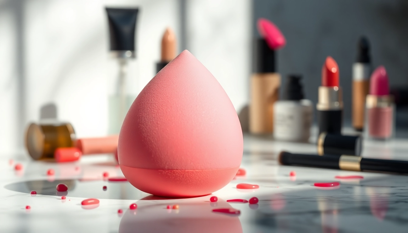 Apply silicone sponge makeup for a flawless finish with a sleek design on a marble vanity.