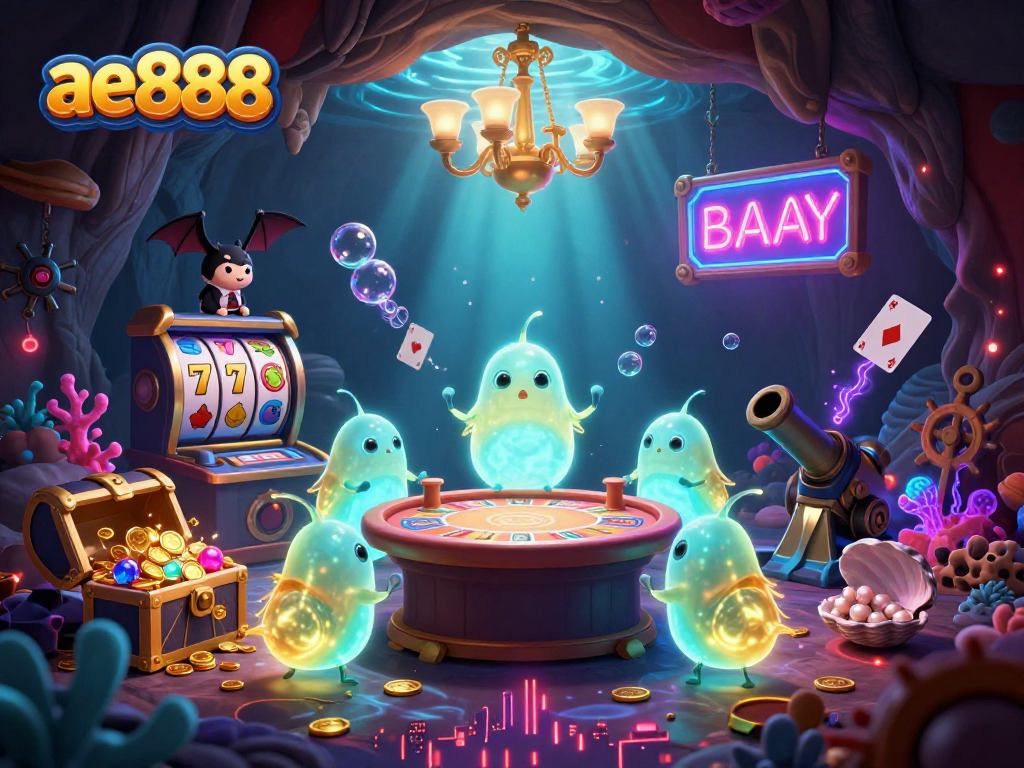 Experience ae888's vibrant slot action in a dynamic casino scene illuminated by glowworms.