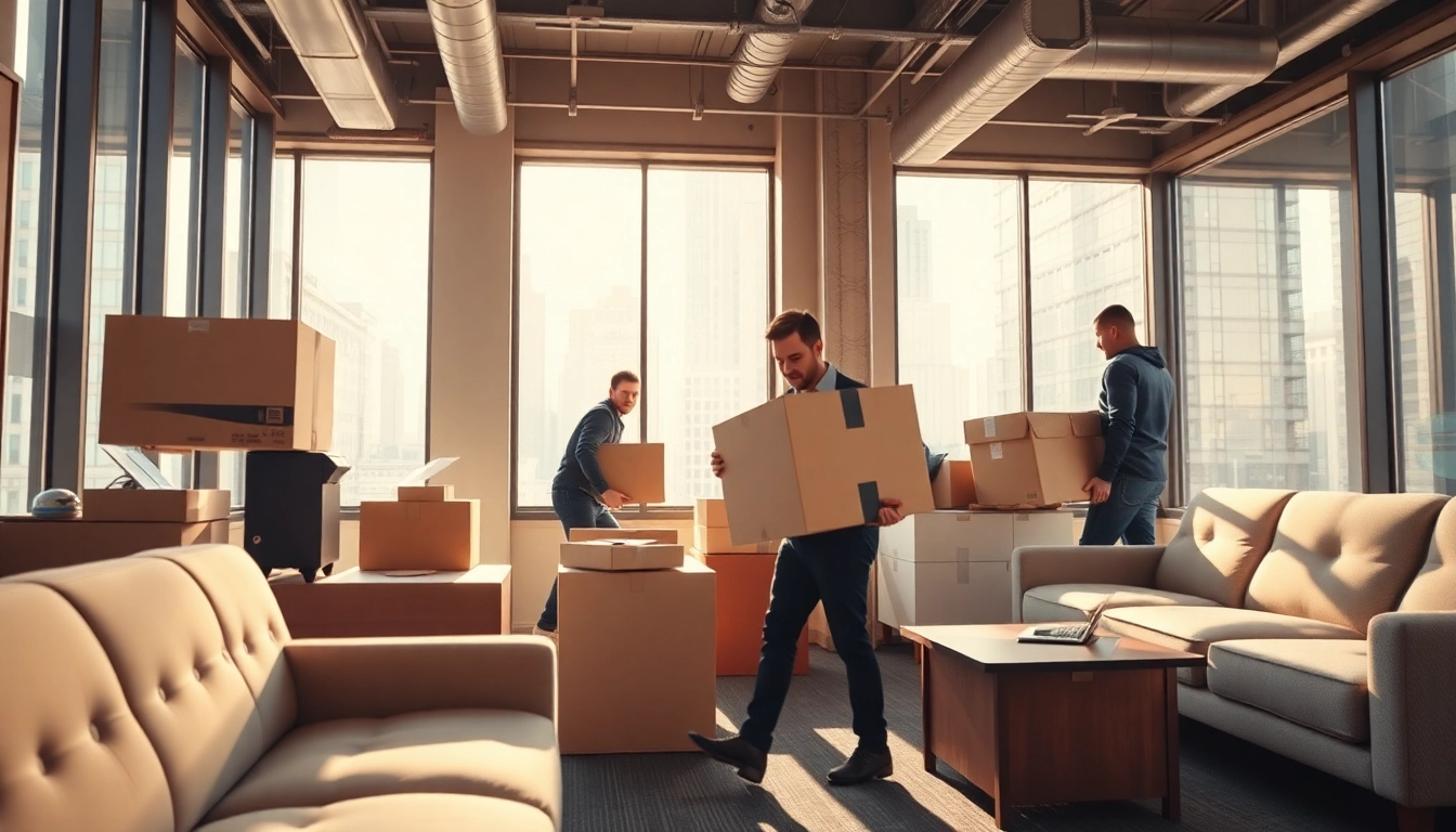 Efficient Office Moving Services NYC featuring professional movers carefully relocating office equipment.