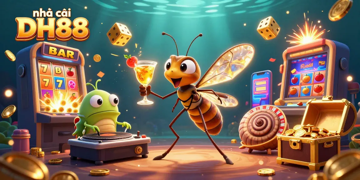 Experience thrilling gameplay at nhà cái DH88 with 3D casino characters and vibrant slot machines.