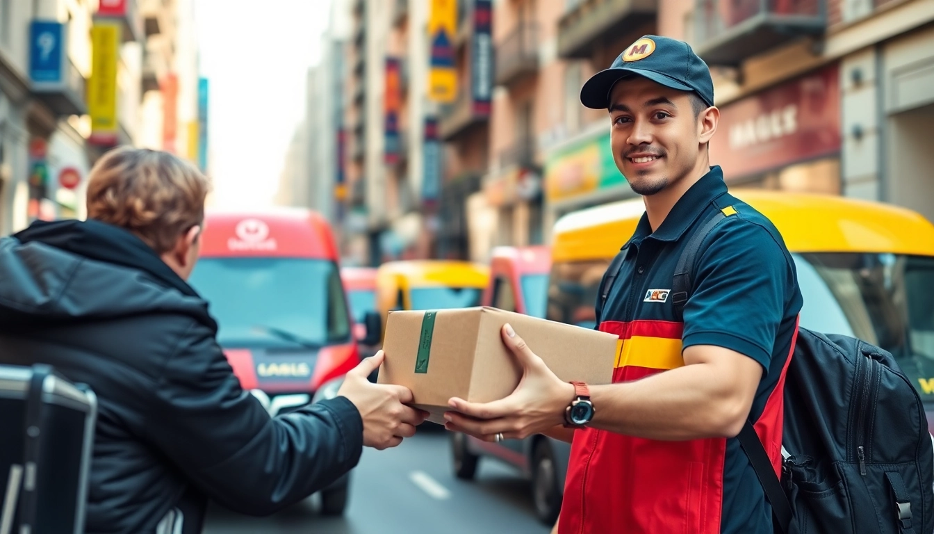Engaging Marketplace Pickup chandler service with a courier delivering packages to customers.