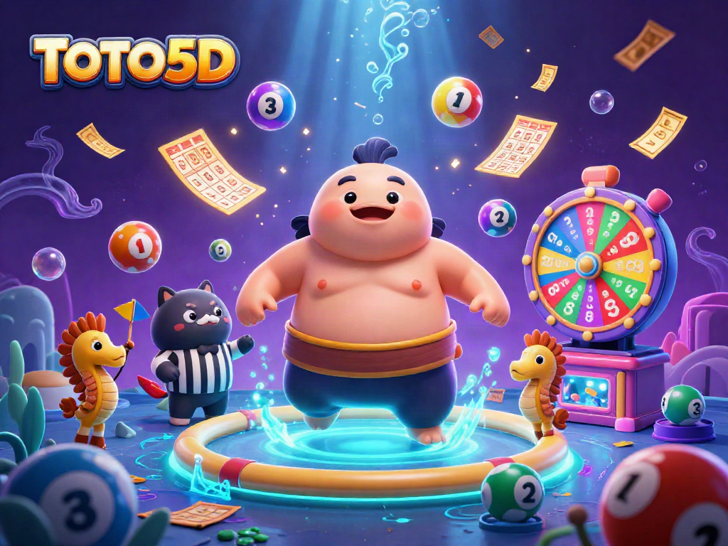 TOTO5D captures the excitement of underwater lotteries with a fugu in a sumo belt and lively elements.