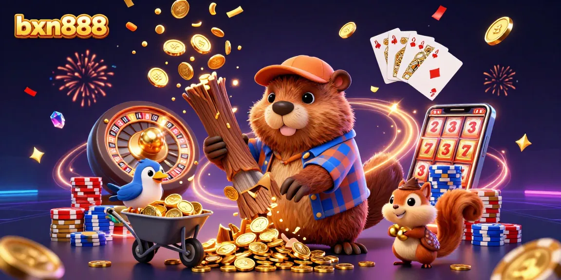Experience the excitement of bxn888 with a lively scene featuring cash rewards and game elements.