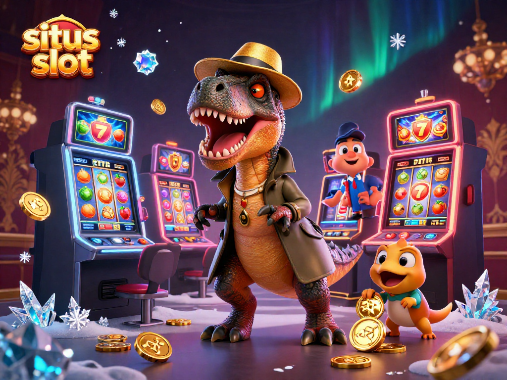 Menangkan situs slot dengan velociraptor cerdik dan mesin slot berwarna-warni di kasino.