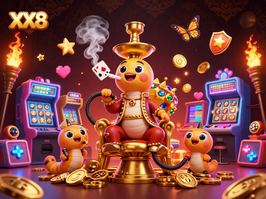 Experience the vibrant XX8 casino scene with animated characters and dynamic gaming elements.