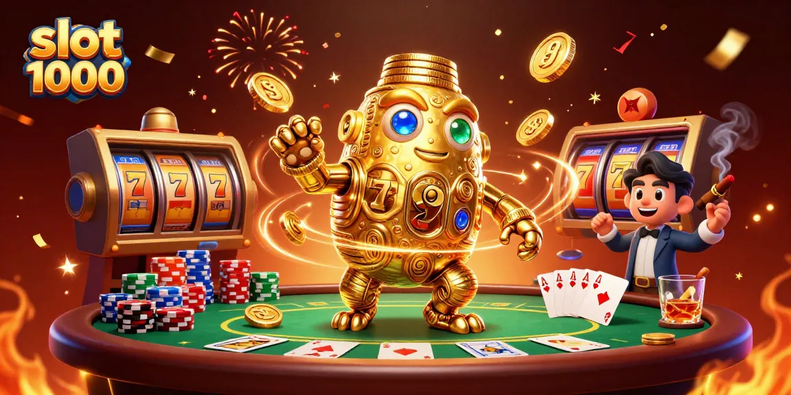 Rasakan keseruan bermain slot 1000 dengan golem emas berputar dan simbol slot yang menarik.