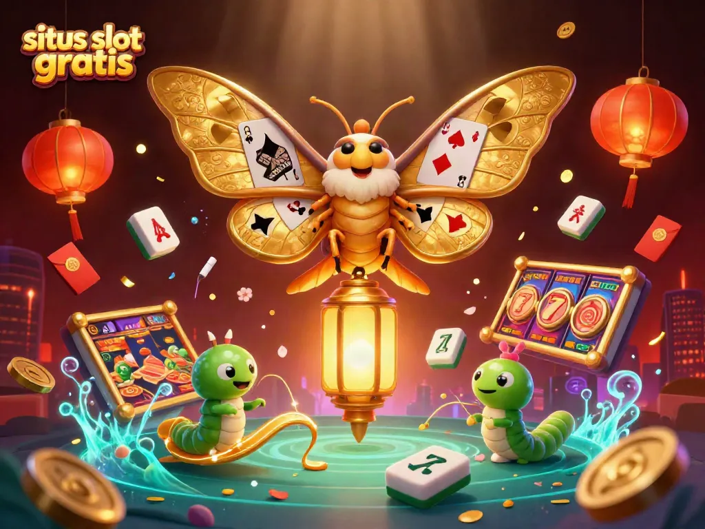 Play situs slot gratis with vibrant slot elements and a magical 3D illustration.