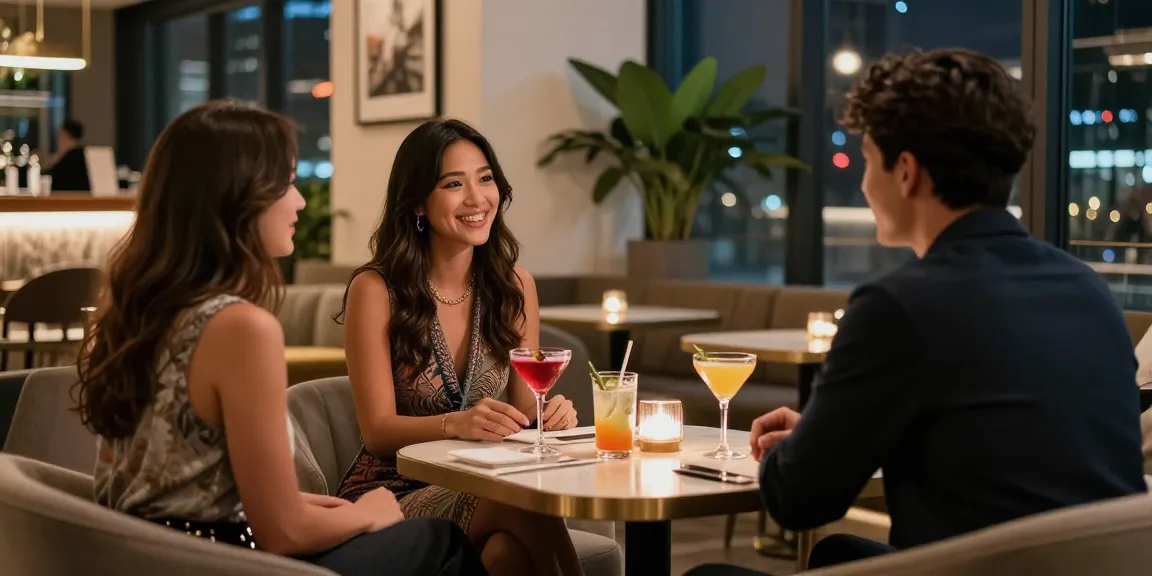 Gái gọi tận hưởng không gian sang trọng và ấm cúng tại quán bar vào ban đêm.