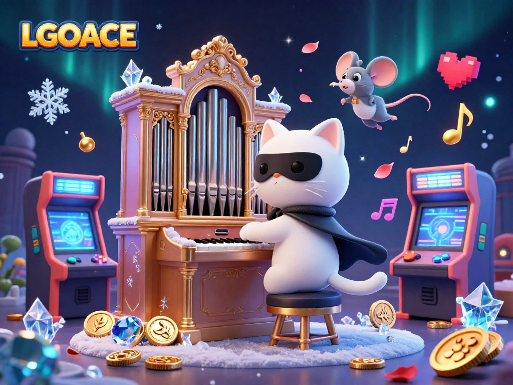 LGOACE showcases a vibrant casino scene featuring a phantom cat and acrobatic mouse with gaming elements.