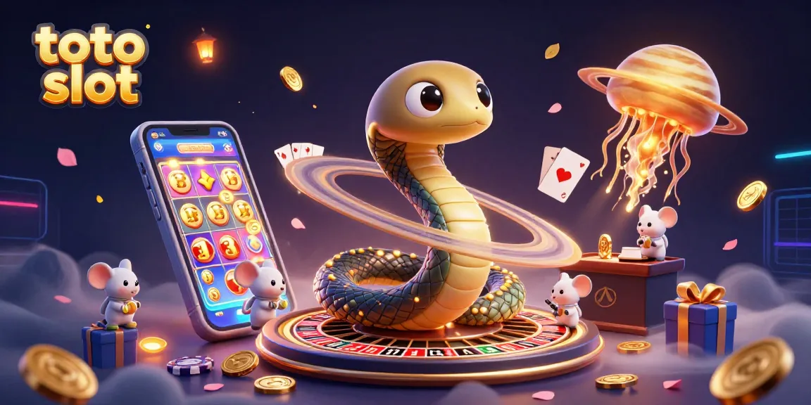 Engage with the captivating toto slot scene featuring a Saturn ring snake roulette wheel and playful astronaut mice.