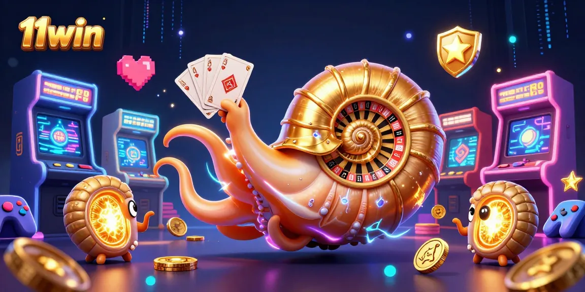 Experience the excitement of 11win with a vibrant 3D casino scene featuring a golden roulette nautilus.
