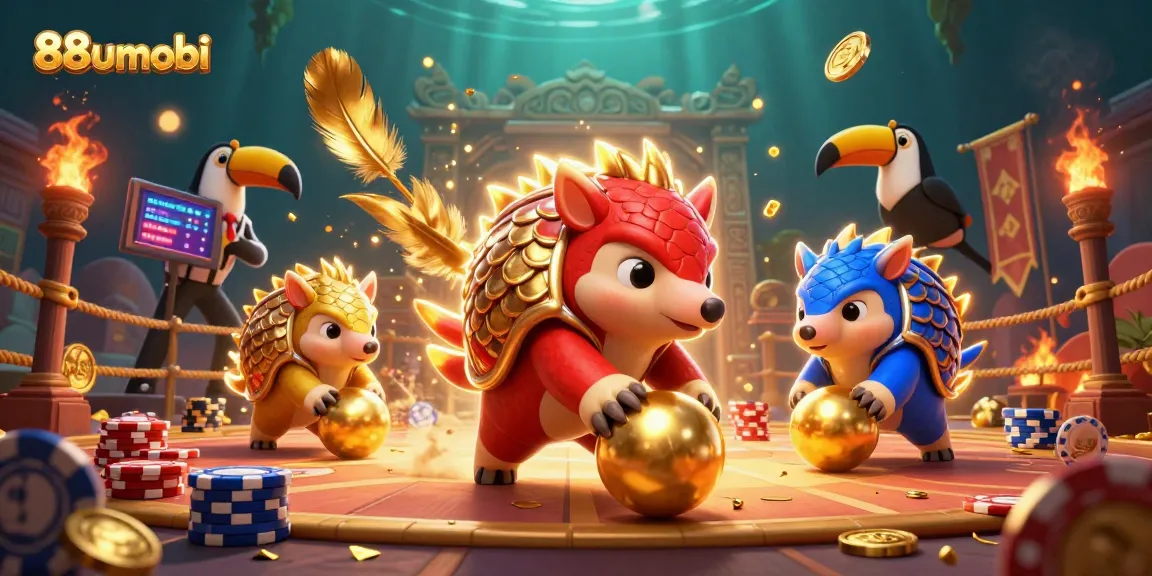 Engage in thrilling gaming action with 88uumobi, as pangolins roll through poker chips.