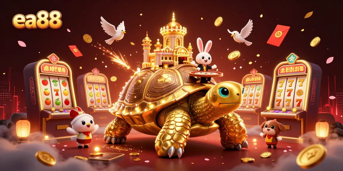 Engage with ea88's vibrant golden tortoise casino featuring a rabbit dealer and dynamic game elements.