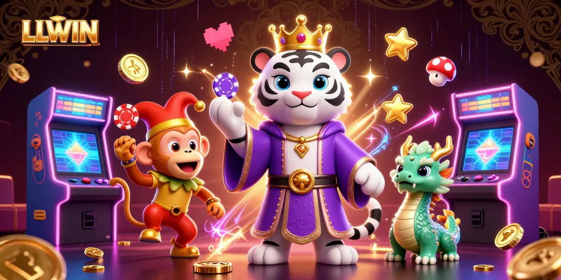 Experience thrilling gameplay with LLWIN in this vibrant 3D casino scene featuring powerful characters.