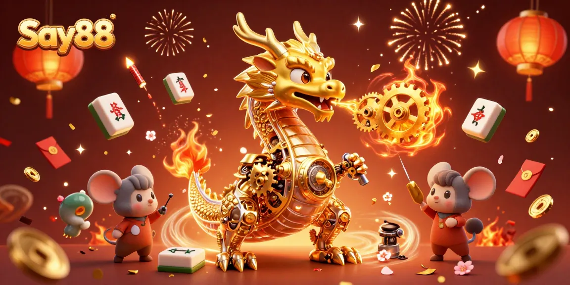 Experience the thrill of Say88 with golden dragon mechanics and vibrant gambling elements.