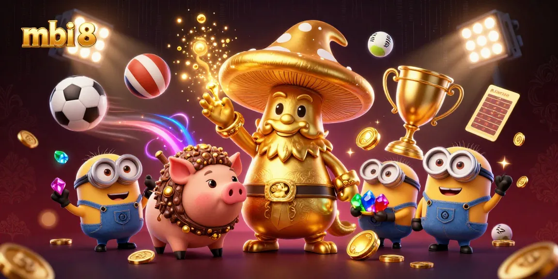 Get ready to win big with mbi 8 as the magical wizard and treasure pig stand amid dynamic sports elements.