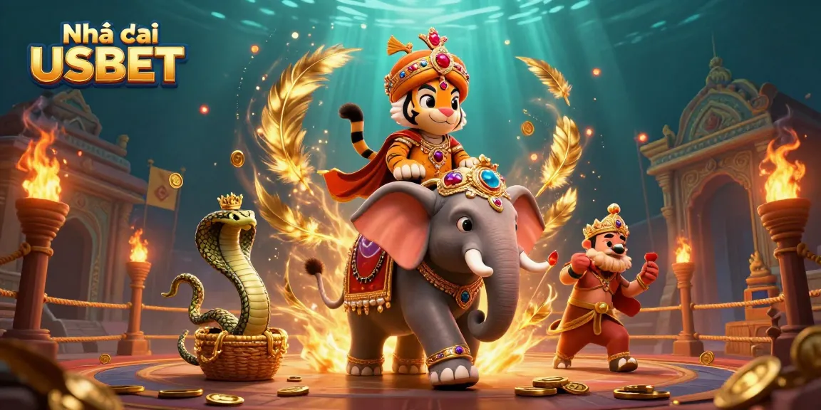 Engage with Nhà cái USBET in a vibrant 3D casino illustration depicting a dynamic scene filled with gold coins and ember particles.