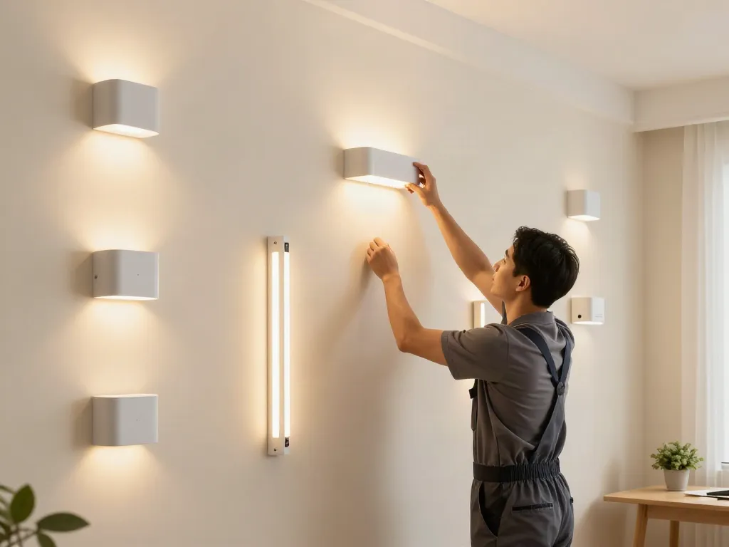 Instalare aplice LED de către un profesionist în serviciul local de iluminat.