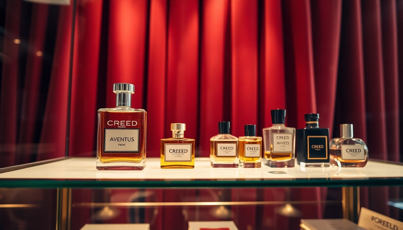 Showcasing creed aventus sample in an upscale perfume store setting with luxury fragrances.
