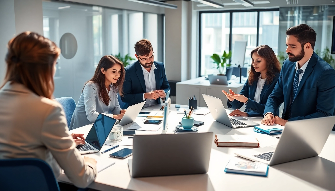 AI assistant for busy professionals efficiently collaborating in a modern office environment.