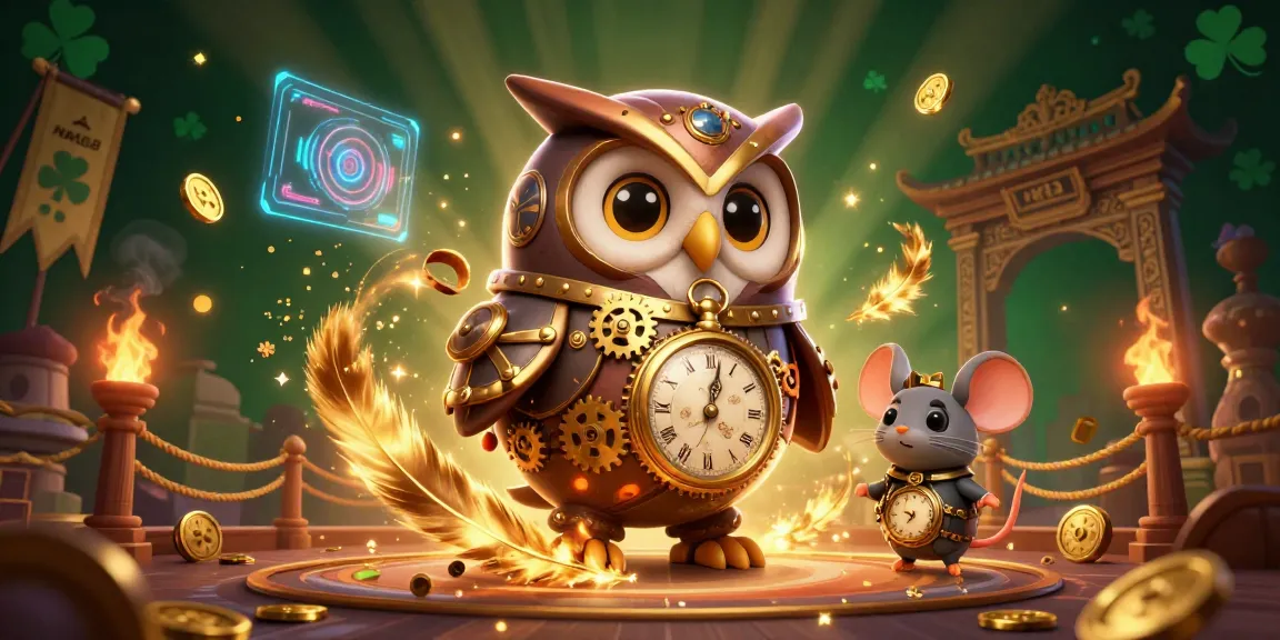 Engage with NK88's vibrant and exciting gaming world featuring an owl and a mouse in a rich steampunk casino setting.