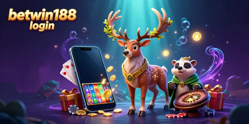 Betwin188 login menghadirkan pengalaman bermain kasino yang menarik dengan simbol slot dan koin emas.