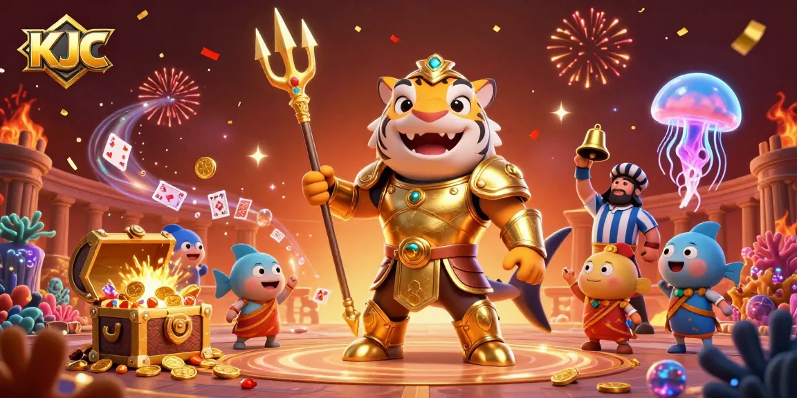 KJC showcases a vibrant underwater scene featuring a tiger shark gladiator and treasure-filled excitement.