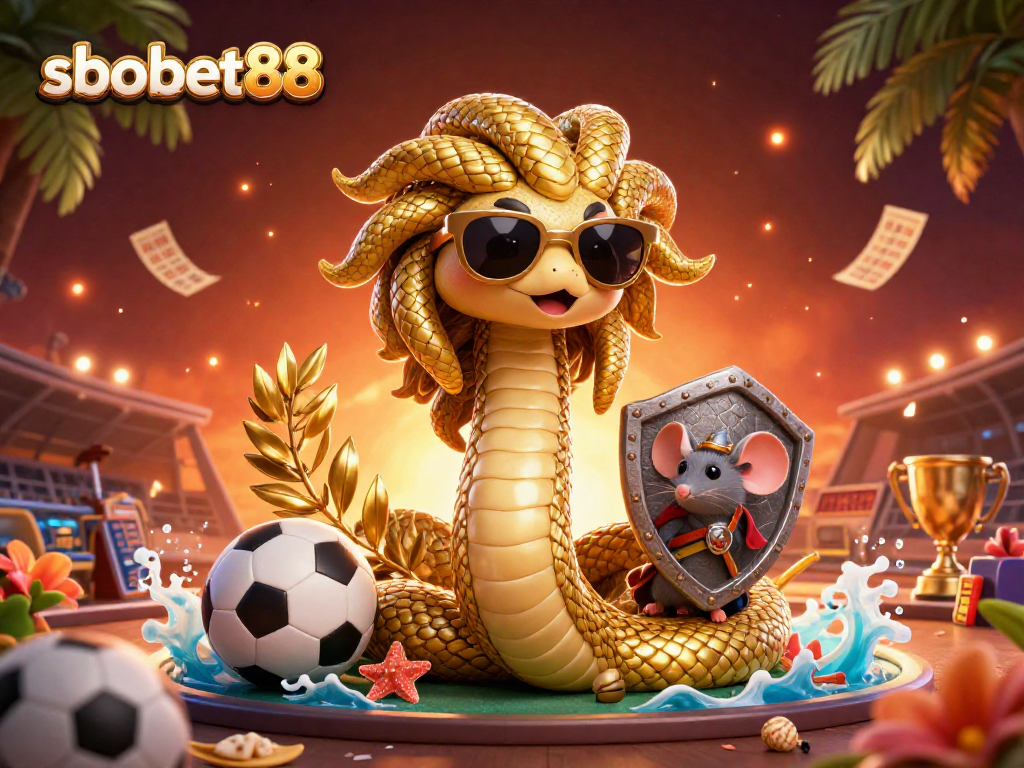 Engaging sbobet88 sports betting illustration featuring dynamic characters and vibrant game elements.