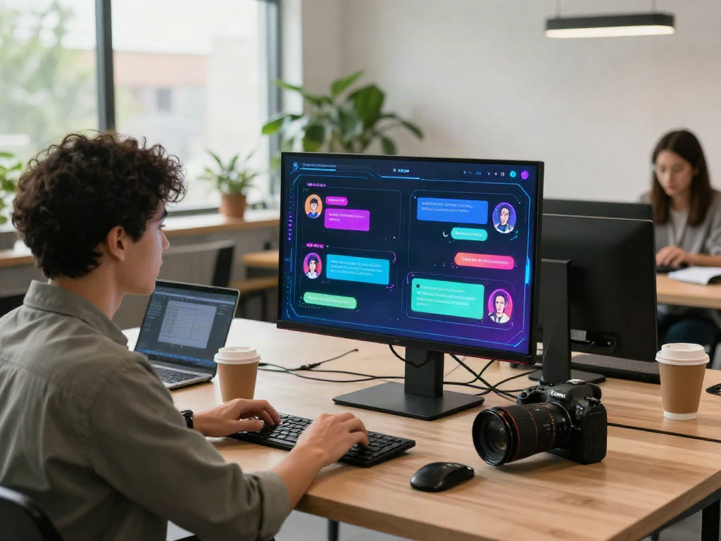 Engaging with an nsfw chat bot interface in a modern tech workspace