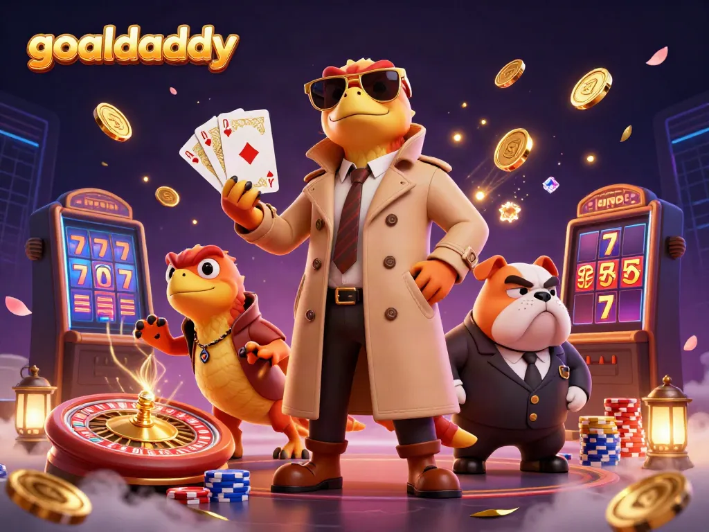 Experience goaldaddy's VIP casino entry with raptors disguised in a trench coat amidst casino excitement.