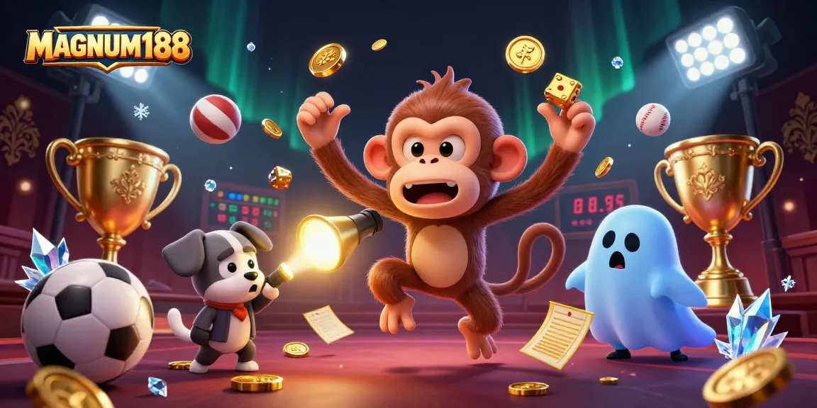 Experience thrilling action at MAGNUM188, where a playful poltergeist monkey juggles golden coins and sports balls.