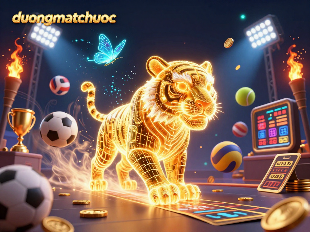Engage in duongmatchuoc with a golden tiger symbolizing luck amidst vibrant casino elements.