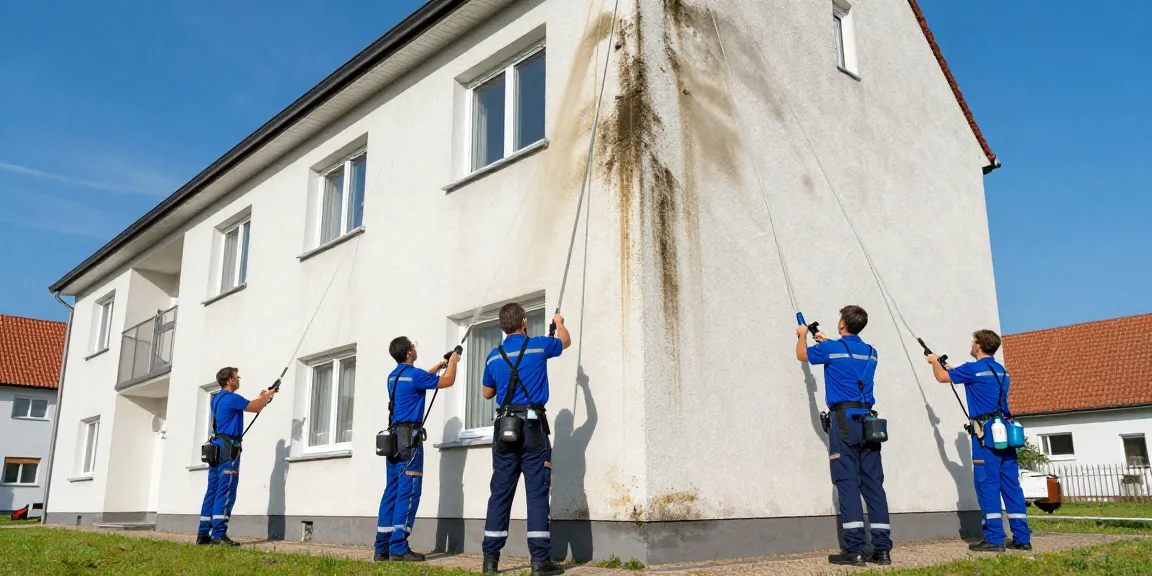 Fassadenreinigung Lahnau: Professionelles Team reinigt Gebäude mit umweltschonenden Mitteln