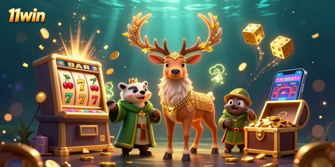 Experience thrilling gameplay at 11win with slot machines, coins, and exciting casino elements.