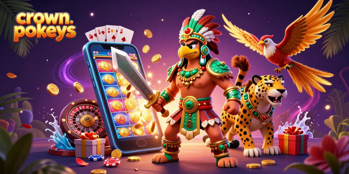 Engage with crown pokies and win big in vibrant 3D casino illustration featuring thrilling slot games and legendary characters.