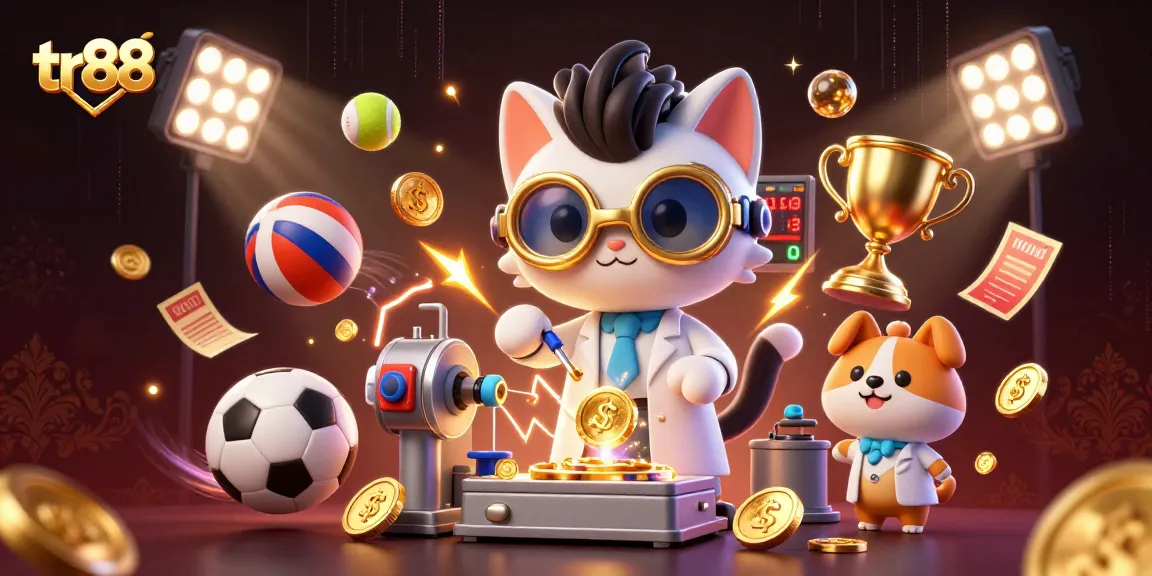 Experience thrilling gameplay with tr88's mad scientist cat and dog amidst dynamic sports and casino elements.