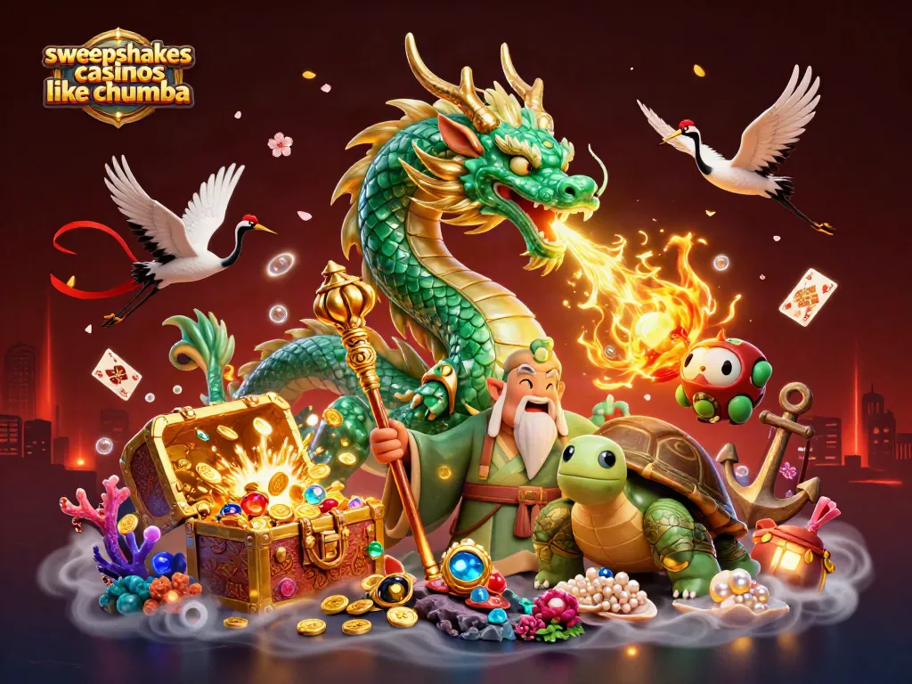 Engage with sweepstakes casinos like chumba, featuring a vibrant 3D dragon and turtle theme.