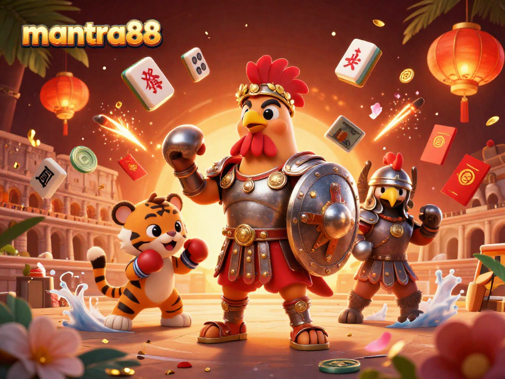 Experience excitement at mantra88 with thrilling games represented by a lively scene featuring vibrant characters and elements.