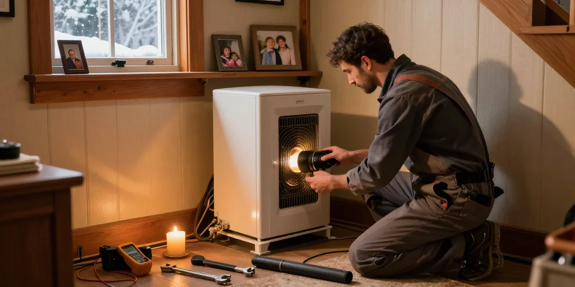 Furnace repair Stevens Point in a cozy home environment with a technician working.